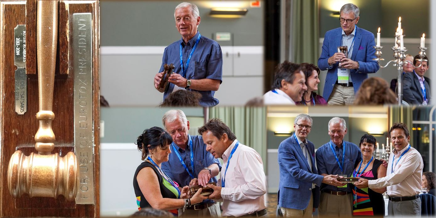 EUROTOX President, past President and ex-Presidents sharing the Gavel of EUROTOX President during the dinner