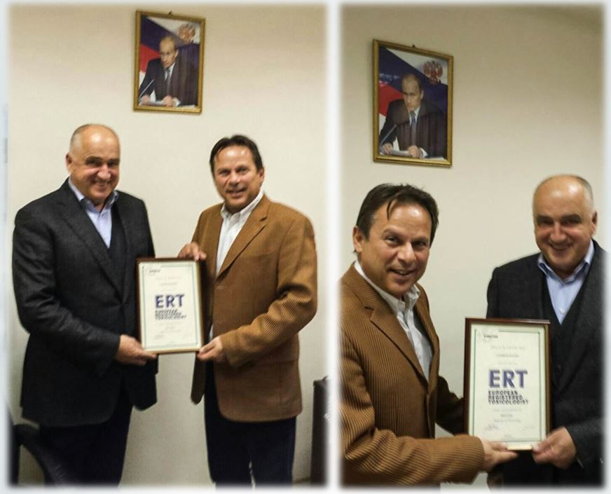 Professor Rakitski Valerie receives the European Registered Toxicologist ERT certificate from Professor Tsatsakis, Moscow Erisman Institute 11 Nov 2015